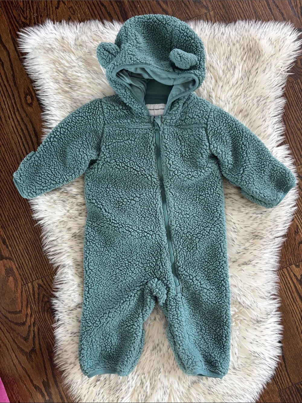 18M Amazon Essentials Teal Plush Sherpa Baby One-Piece with Hood